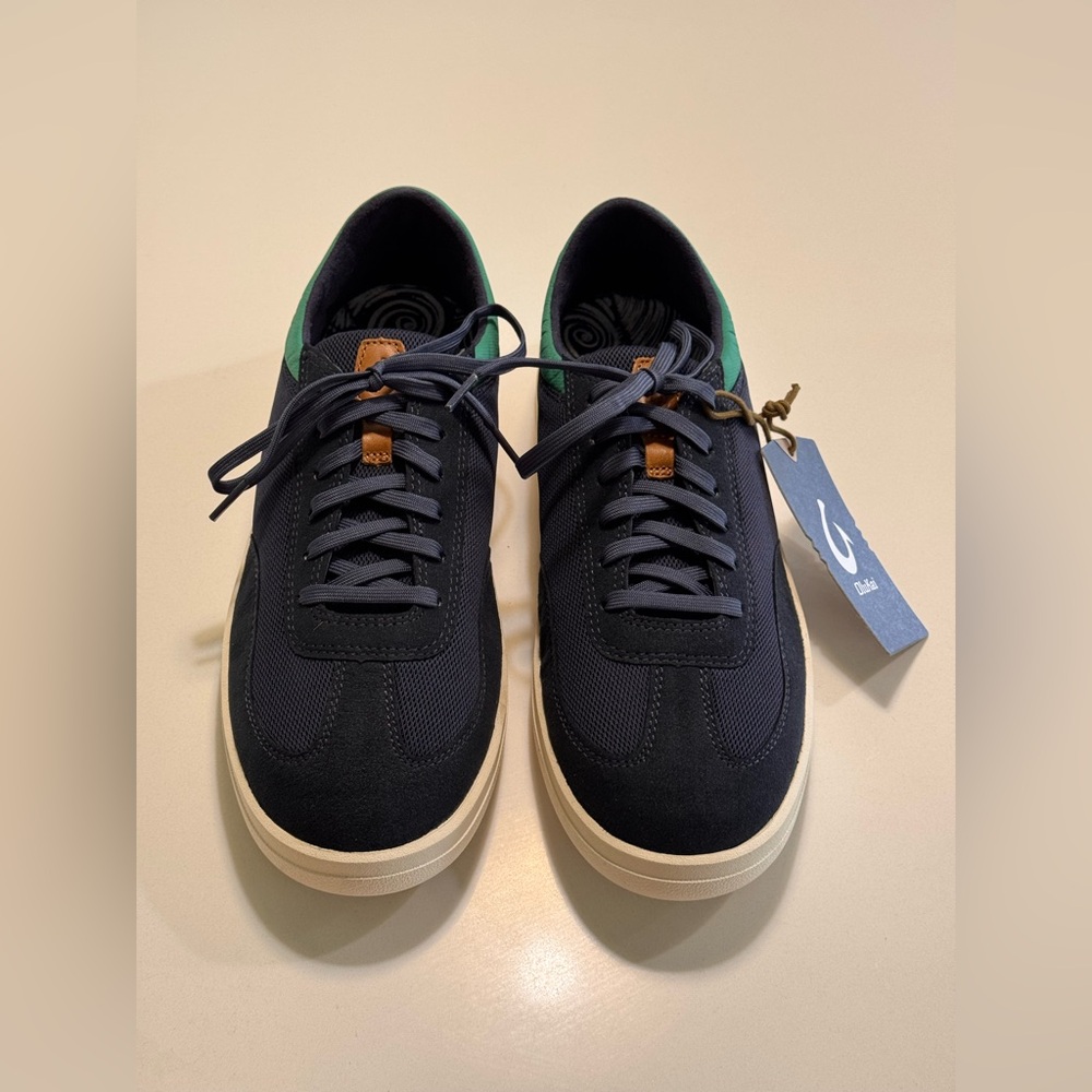 OluKai Punini NWT Court Sneakers Men Size 10.5 Blue Green Leather Suede Shoes - Picture 6 of 11